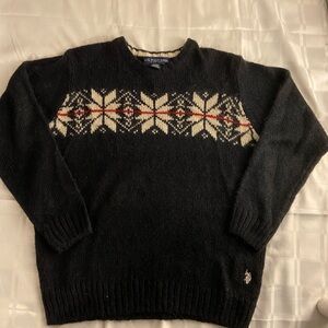 U.S. Polo Assn. Black Crewneck Sweater with Cream and Red Fair Isle Yoke